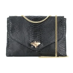 Sac bandoulière chaîne cuir femme croco noir