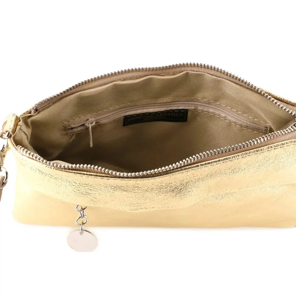 Pochette bandoulière cuir irisé lanière Doré – Image 6