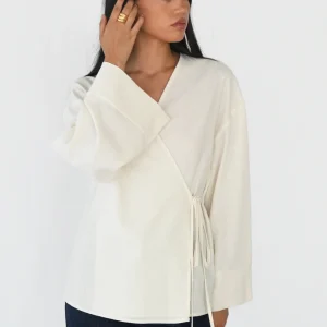 Blouse cache-coeur en lin mélangé