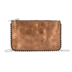 Pochette chaînette femme à bille brillant marron