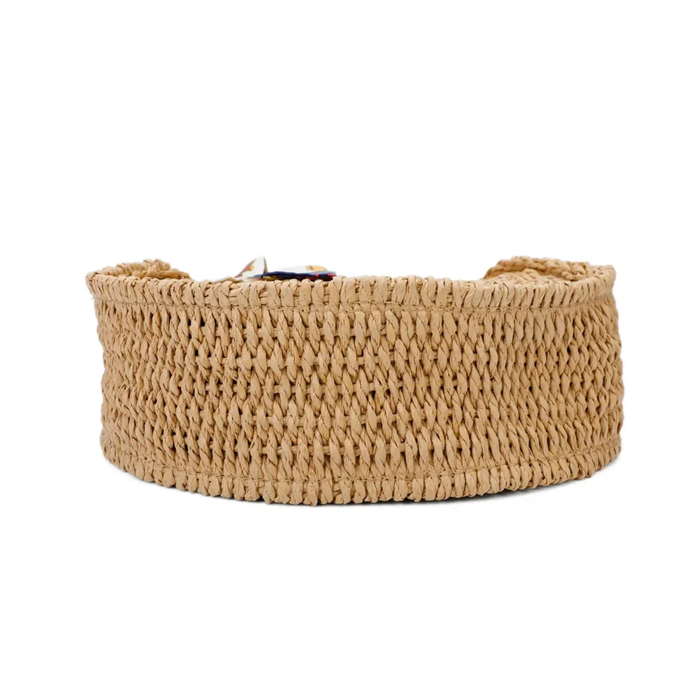 Sac à main femme rond paille tressé bleu – Image 7