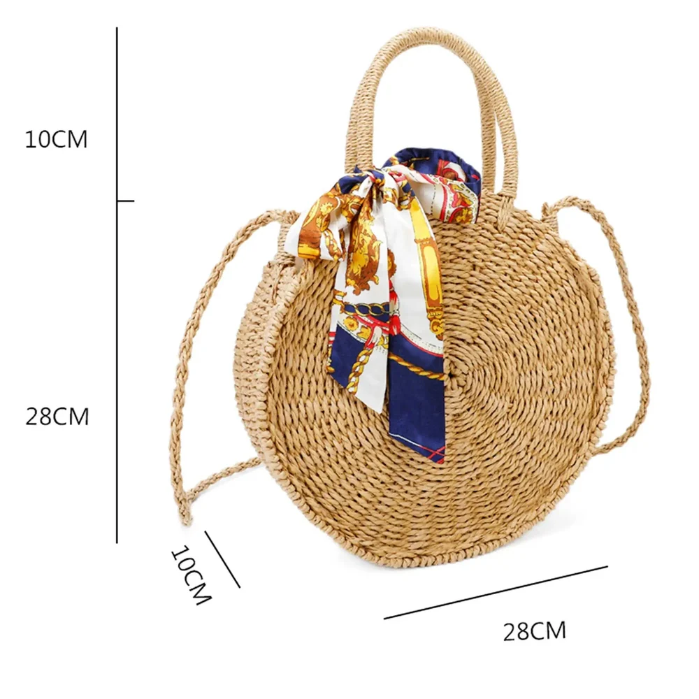 Sac à main femme rond paille tressé bleu – Image 4