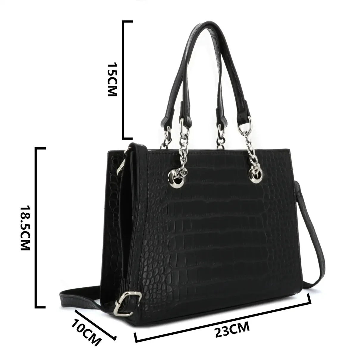 Sac à main bandoulière chaîne croco noir – Image 3