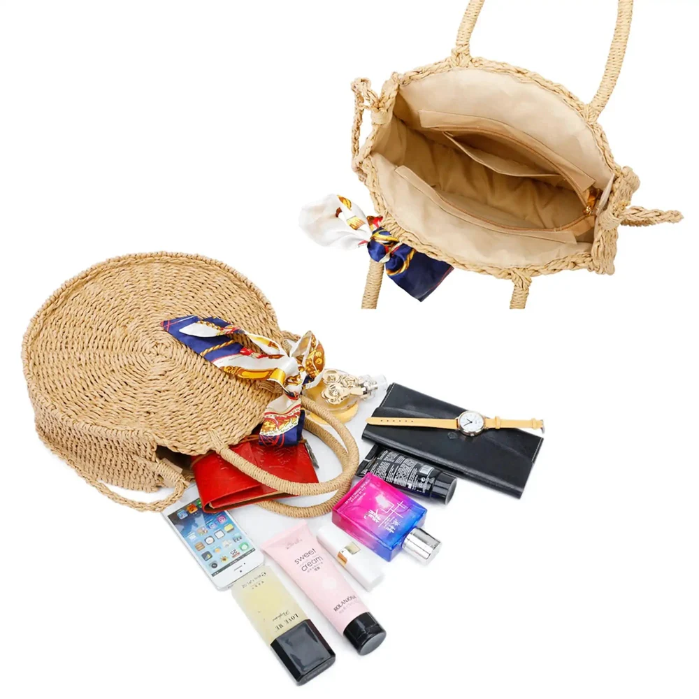 Sac à main femme rond paille tressé bleu – Image 8