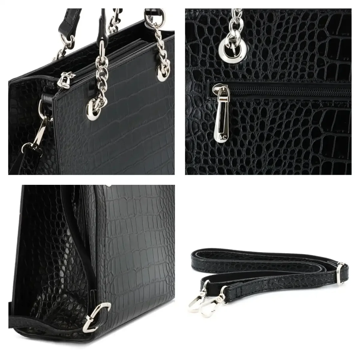 Sac à main bandoulière chaîne croco noir – Image 5