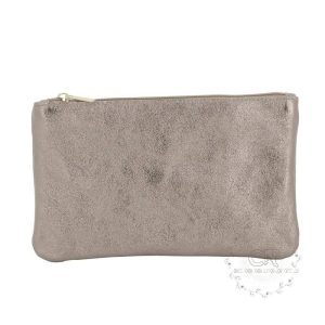Pochette coméstique voyage cuir irisé Marron Métal