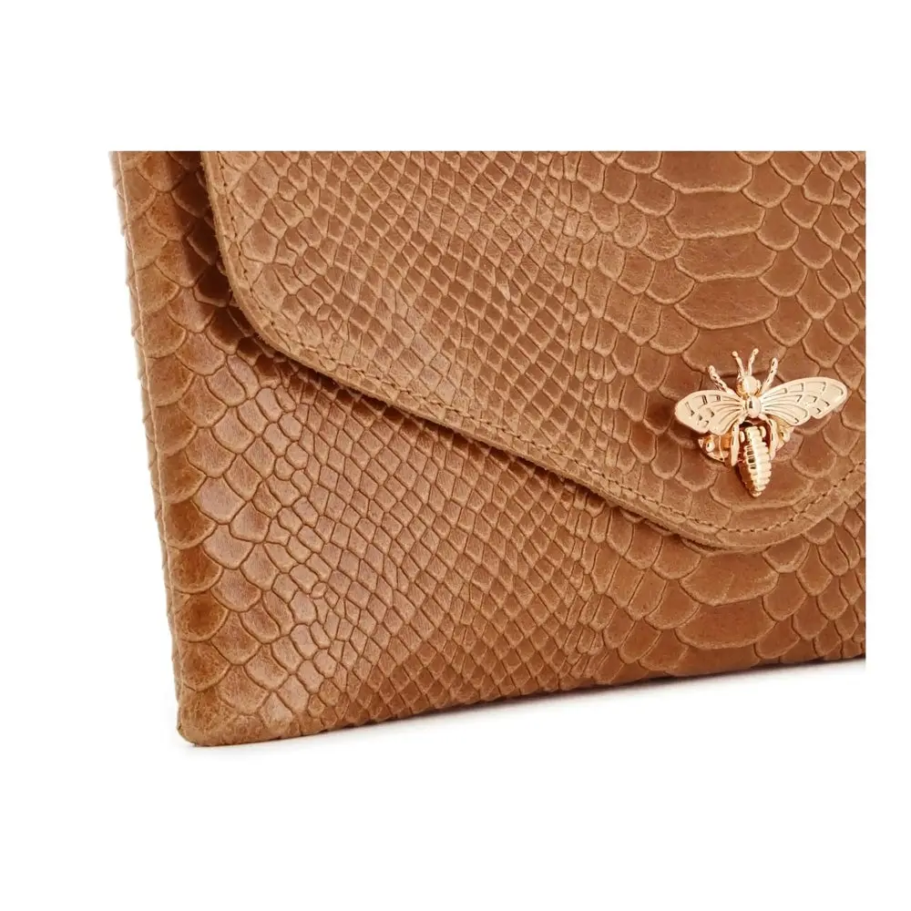 Sac bandoulière chaîne cuir femme croco camel – Image 9
