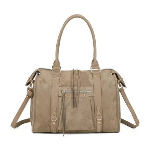 Grand sac bowling similicuir suédine femme Taupe Foncé