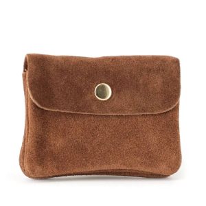 Petit porte-monnaie cartes cuir suède Marron