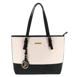 Sac de cours femme bicolore à rayures horizontales beige