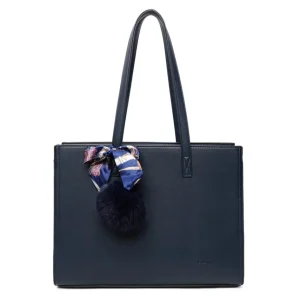 Sac cabas femme pompon fourrure a4 bleu