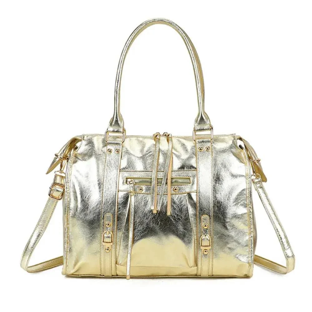 Grand sac à main bowling irisé or (détails dorés)