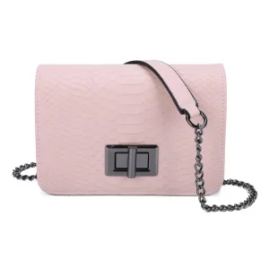 Sac bandoulière femme chaîne python rose