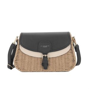 Sac banoulière paille à rabat Noir