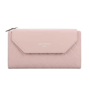 Portefeuille long femme tri-pli matelassé vieux rose