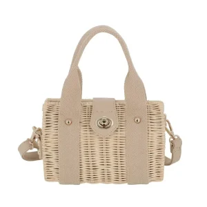 Petit sac bandoulière estival en paille Beige Taupe