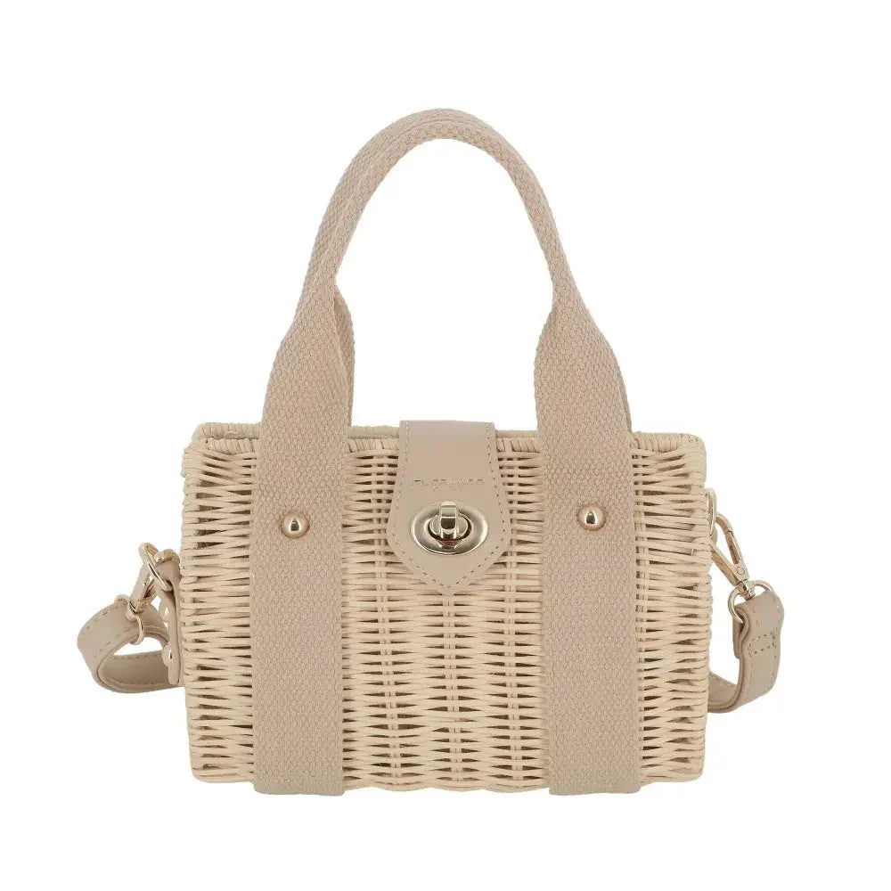 Petit sac bandoulière estival en paille Beige Taupe