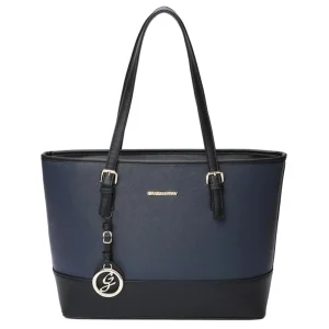 Sac de cours femme bicolore à rayures horizontales bleu