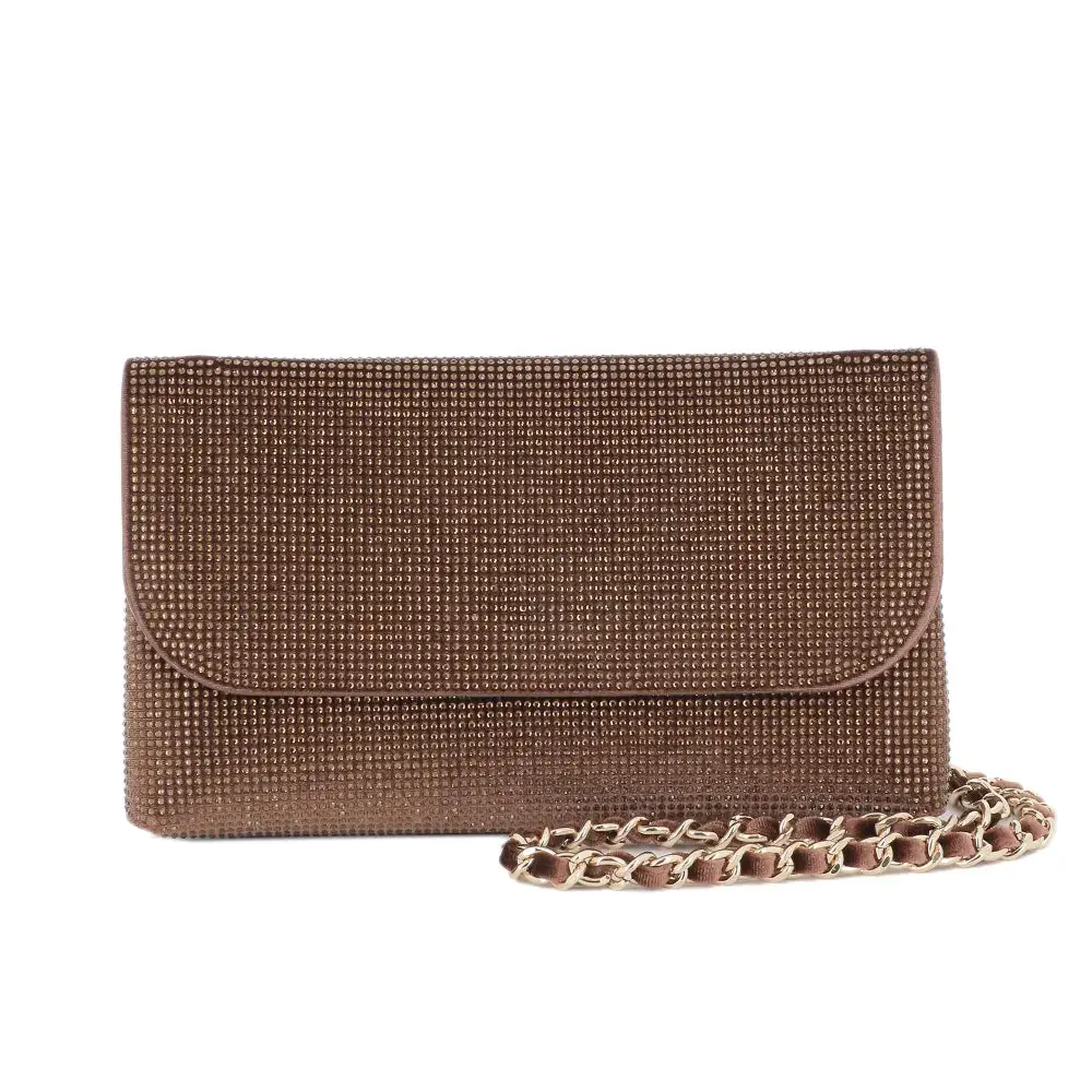 Sac pochette de soirée strass Marron – Image 2