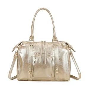 Grand sac à main bowling irisé champagne (détails dorés)