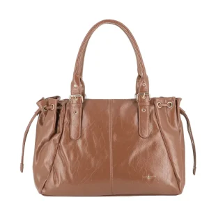 Sac cabas bowling lacet similicuir lisse Camel