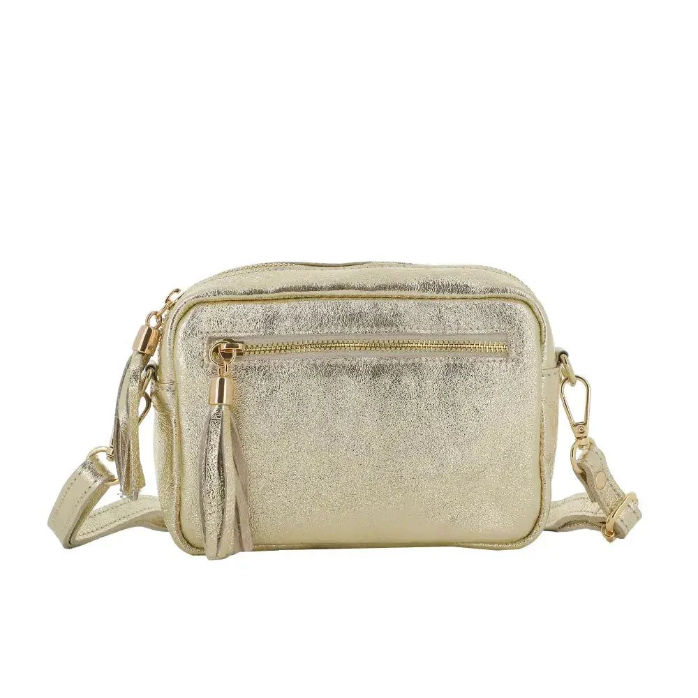 Petit sac bandoulière carré cuir irisé Doré