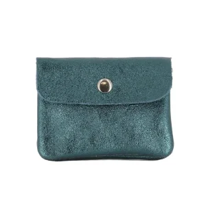 Porte-monnaie femme cuir italien irisé 041 Bleu Canard