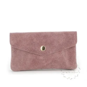 Portefeuille mi-long cuir suédé grainé 05C Rose