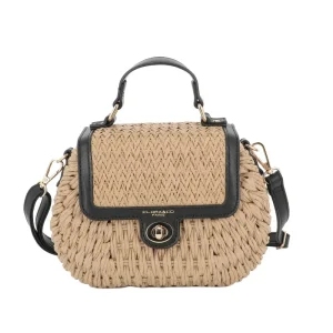 Sac bandoulière en paille à rabat Noir