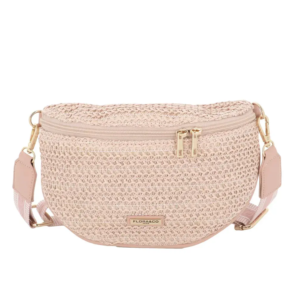 Sac banane paille tressé Rose