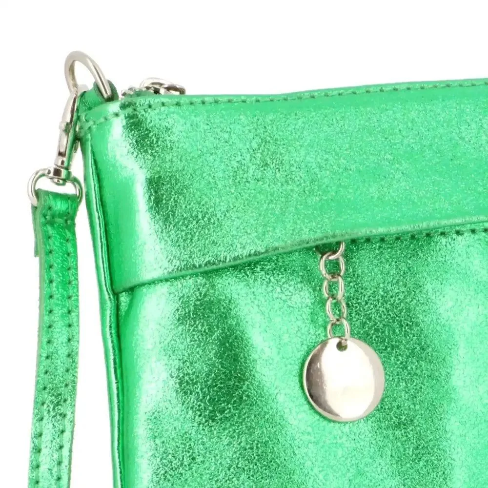 Pochette bandoulière cuir irisé lanière Vert – Image 6
