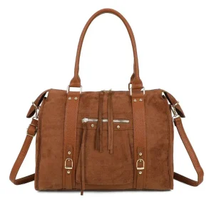 Grand sac bowling similicuir suédine femme Marron