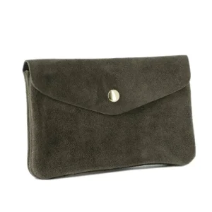 Grand portefeuille cuir suède compatible passeport Kaki