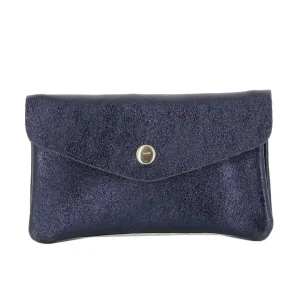 Portefeuille pochette passeport cuir irisé Bleu Marine