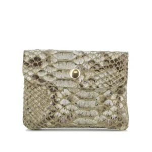 Porte-connaie cartes court cuir python 041S Kaki