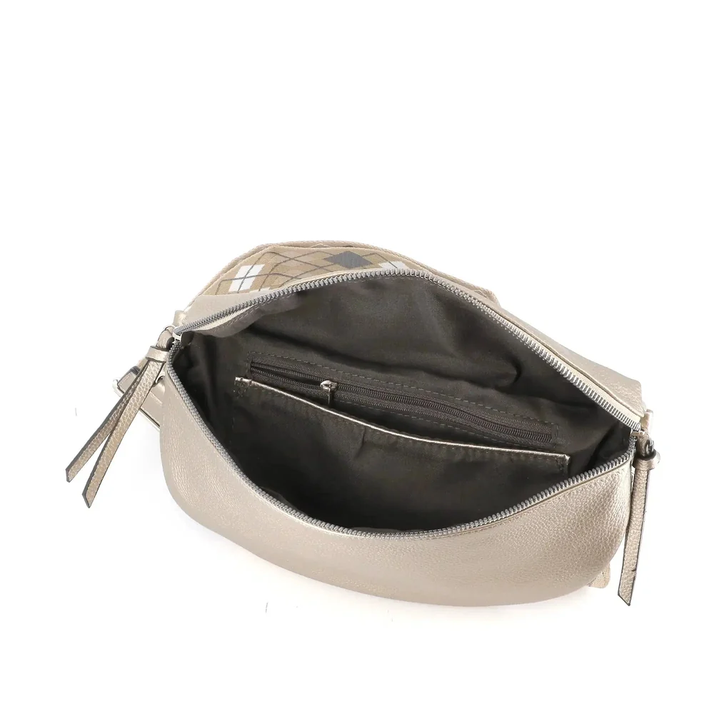 Sac banane femme pu cuir grainé taupe métal – Image 3