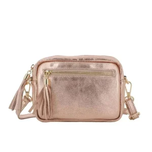 Petit sac bandoulière carré cuir irisé Or Rose