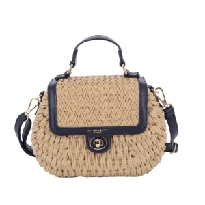 Sac bandoulière en paille à rabat Bleu