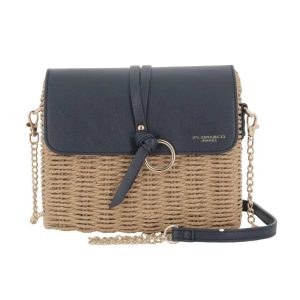 Sac bandoulière chaîne en paille Bleu