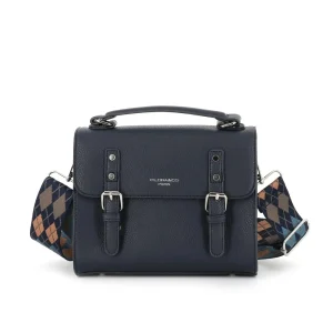 Sac cartable bandoulière femme broderie bleu