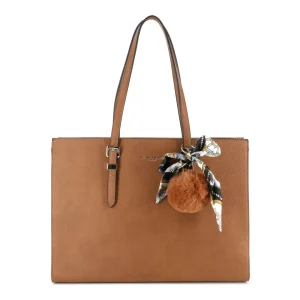 Sac cabas a4 pompon foulard camel