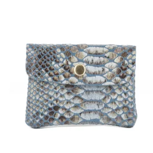 Porte-connaie cartes court cuir python 041S Bleu