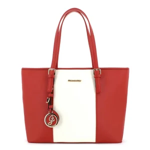 Sac de cours femme à rayures bicolores rouge