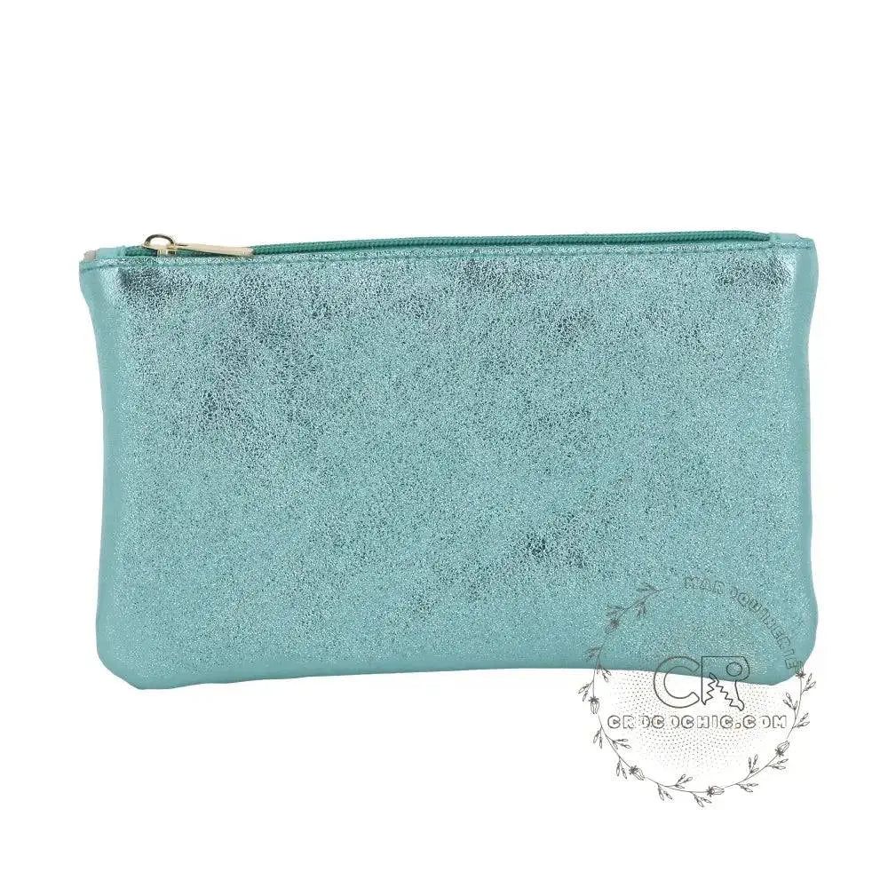 Pochette coméstique voyage cuir irisé Turquoise
