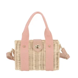 Petit sac bandoulière estival en paille Rose