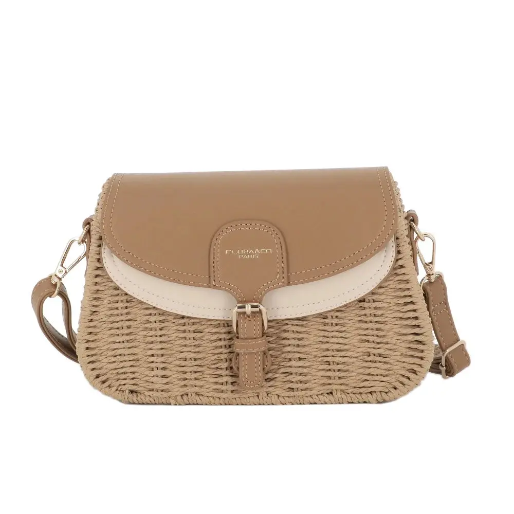 Sac banoulière paille à rabat Camel – Image 2