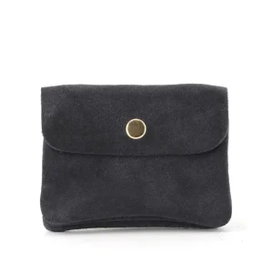 Petit porte-monnaie cartes cuir suède Bleu Marine