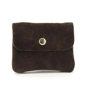 Petit porte-monnaie cartes cuir suède Chocolat