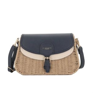 Sac banoulière paille à rabat Bleu