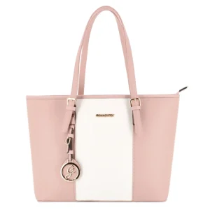 Sac de cours femme à rayures bicolores rose